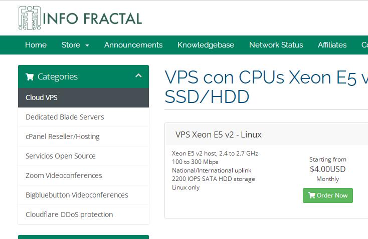 infofractal：智利VPS，$4/月，250M带宽，512M内存/1核/40g硬盘/1T流量插图