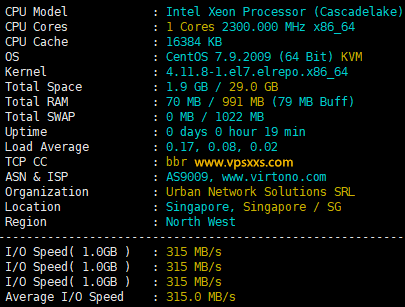 virtono新加坡vps硬件测试