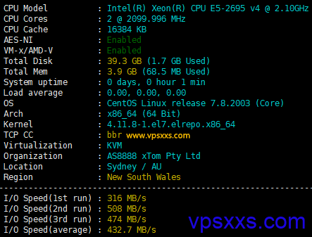 HostKVM澳大利亚vps硬件测试