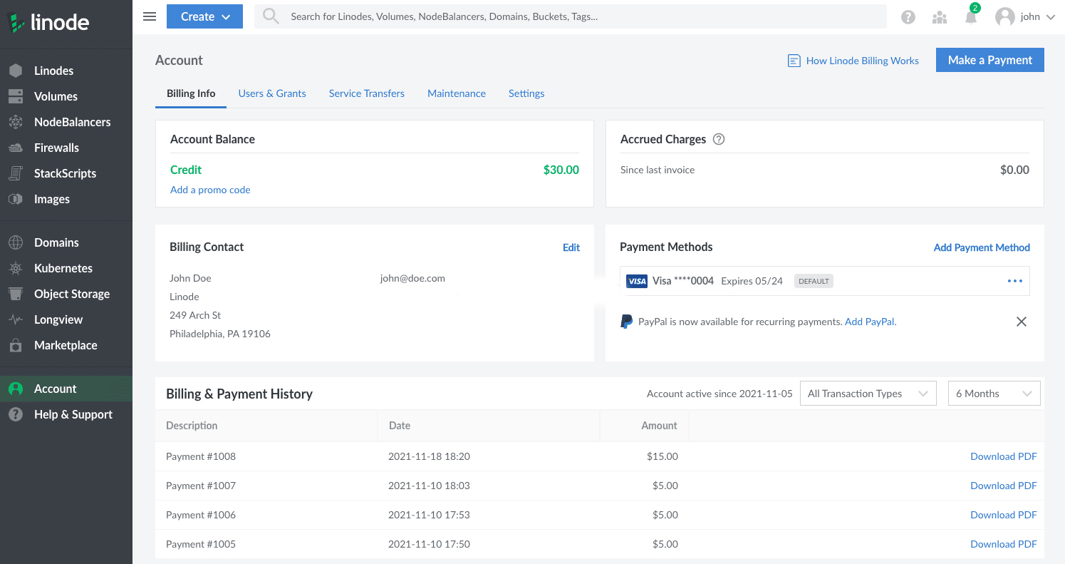 Linode正式新增PayPal和Google Pay为循环付款方式插图1