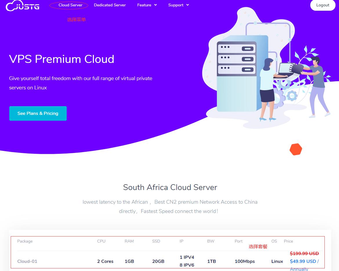 JustG 南非VPS推荐 – CN2线路支持支付宝插图1