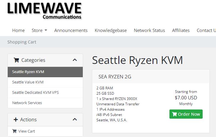 limewave：美国高性能+不限流量VPS，8.5折优惠，$5.95/月，2G内存/1核(Ryzen 3900X)/25gSSD/1Gbps带宽插图
